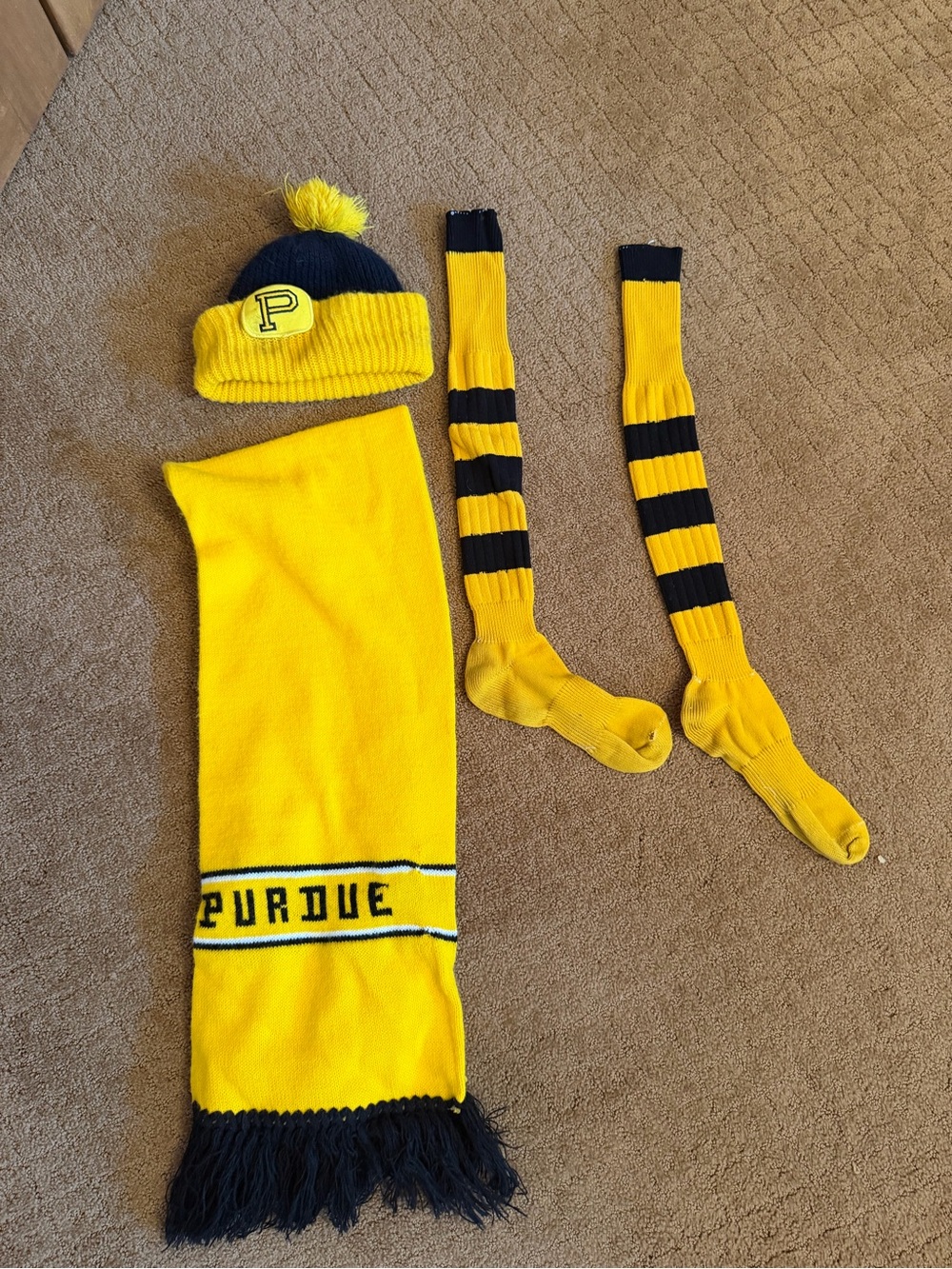 Vintage Purdue University Winter Accessories Lot Scarf, Beanie, Socks